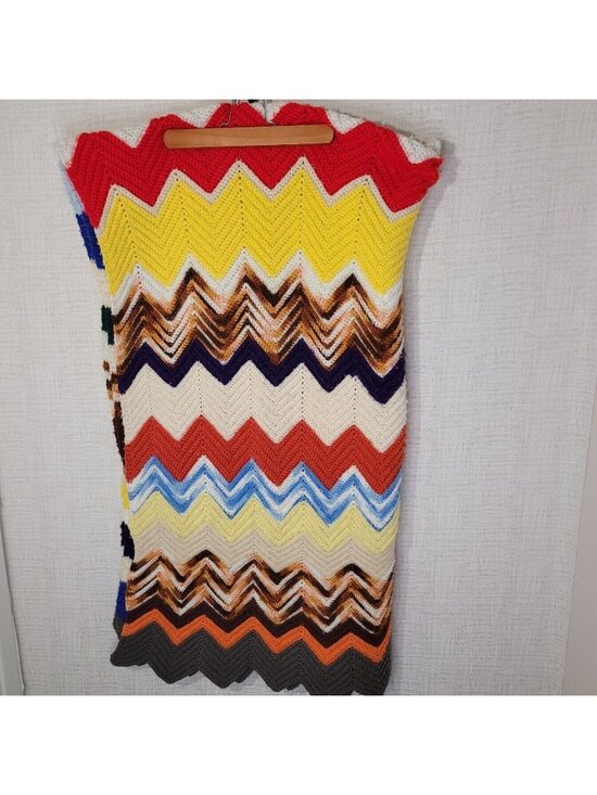 Handmade Other - Vintage Crochet Chevron Granny Afghan Throw Blanket Handmade 46x78